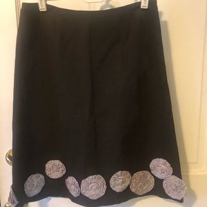 EUC Boden Brown Silk Linen Skirt Purple Rosettes Sz US 6 UK 10